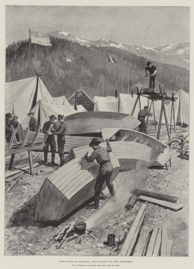 Von Euston nach Klondike, Bootsbau am Lake Linderman von Amedee Forestier